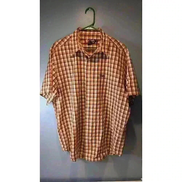 chaps ralph lauren orange checked short sleeve button down - Picture 1 of 4